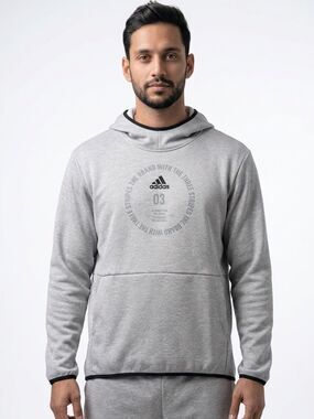 ADIDAS | Light Gray & Black Hooded Sweatshirt Graphic Front Men’s Size X-Large
